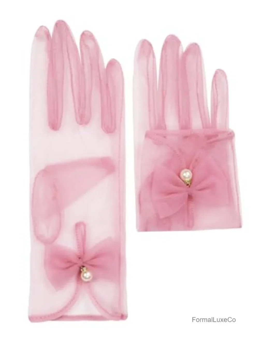 Women's Bow Tea Party Gloves Sheer Elegant Mesh Short Gloves Wedding Bridesmaid